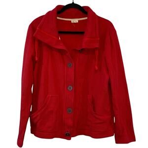 Red Waffle Knit Jacket Button Front Cozy Cardigan Pockets Large MH 242